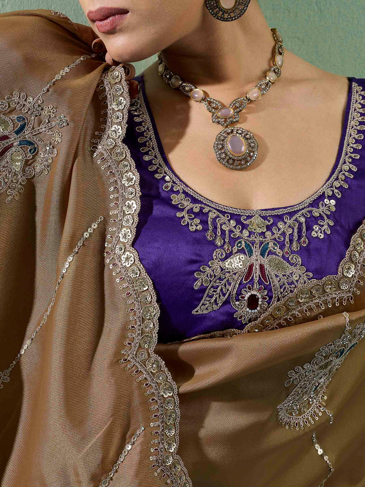 Golden-Beige Woven Embroidered Sarees