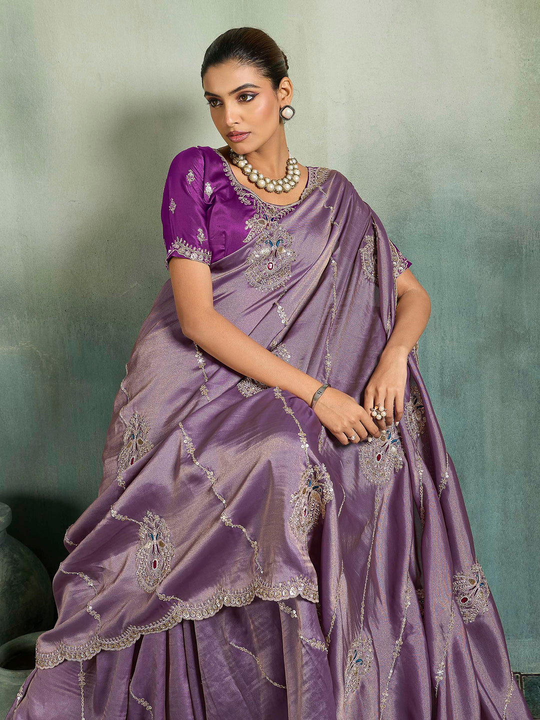 Purple Woven Embroidered Sarees