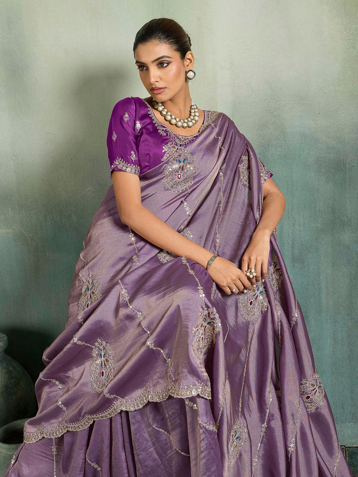 Purple Woven Embroidered Sarees