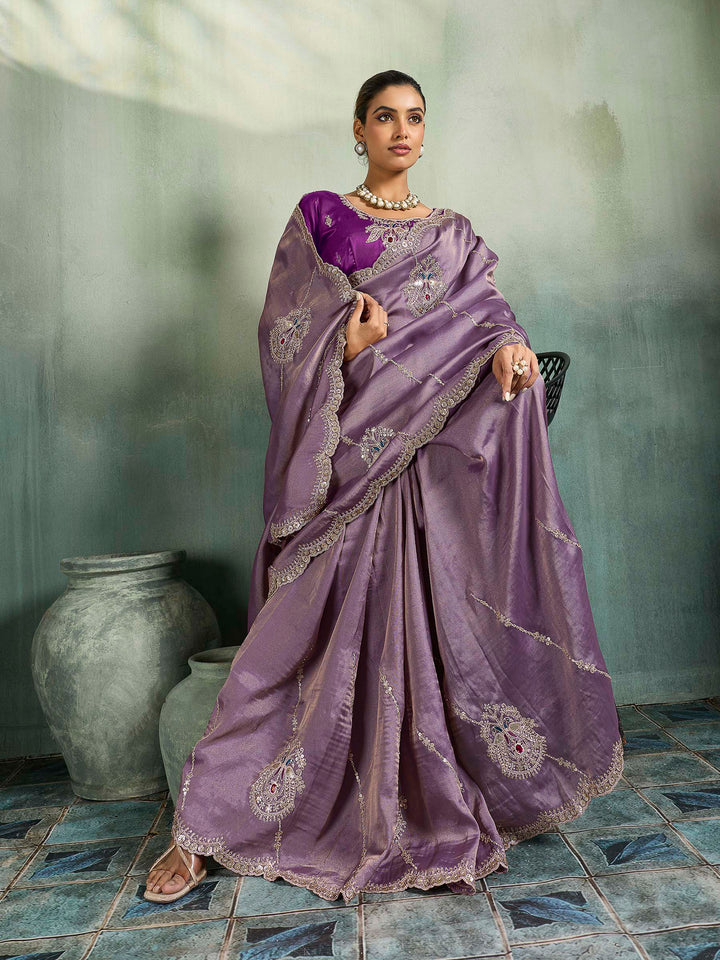 Purple Woven Embroidered Sarees
