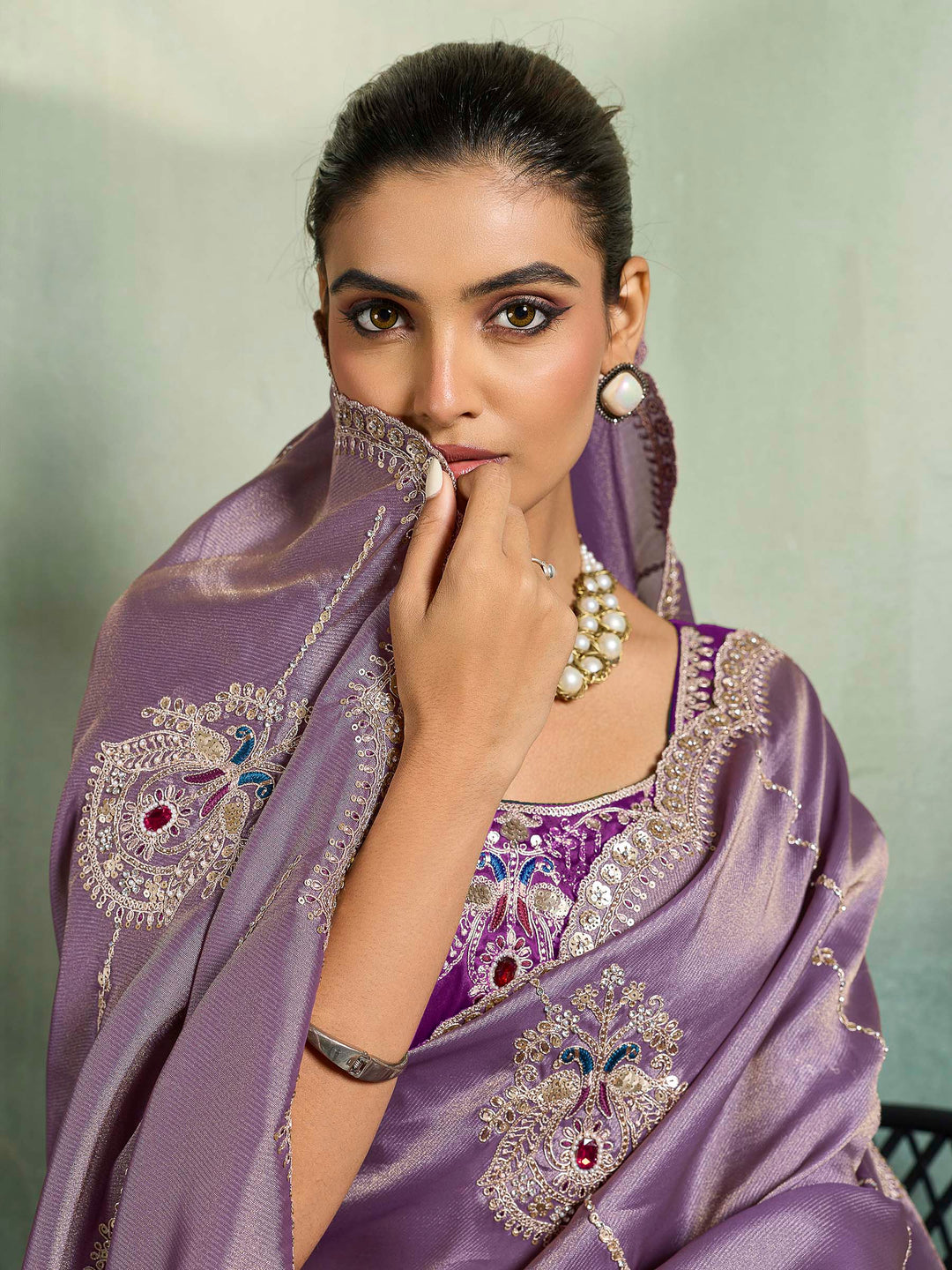 Purple Woven Embroidered Sarees