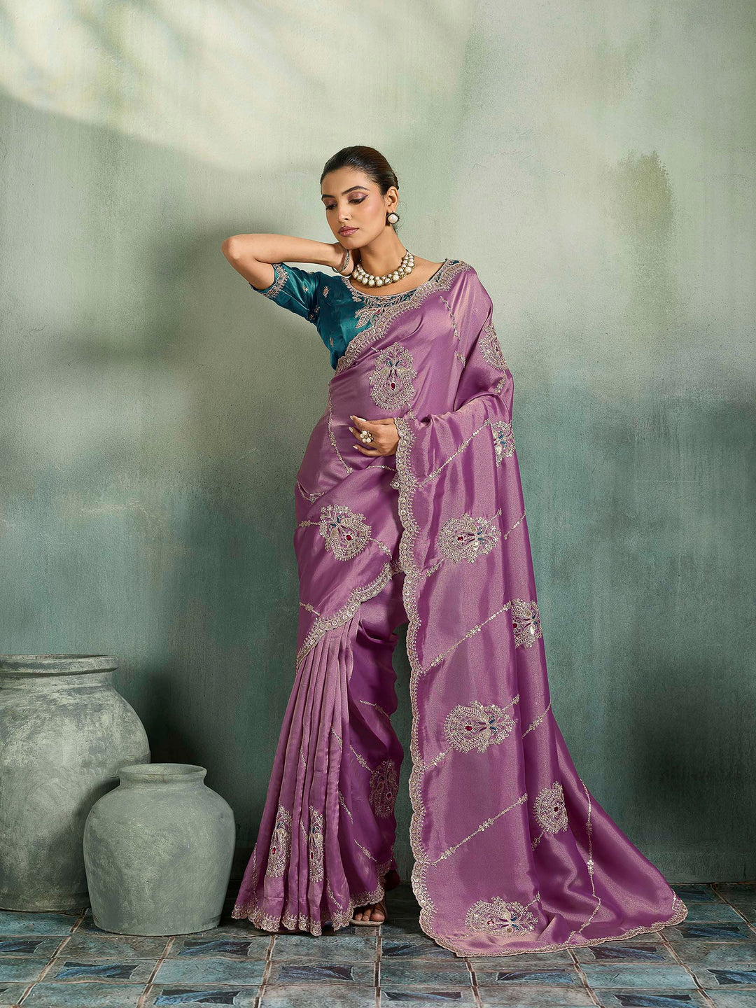 Lilac Woven Embroidered Sarees