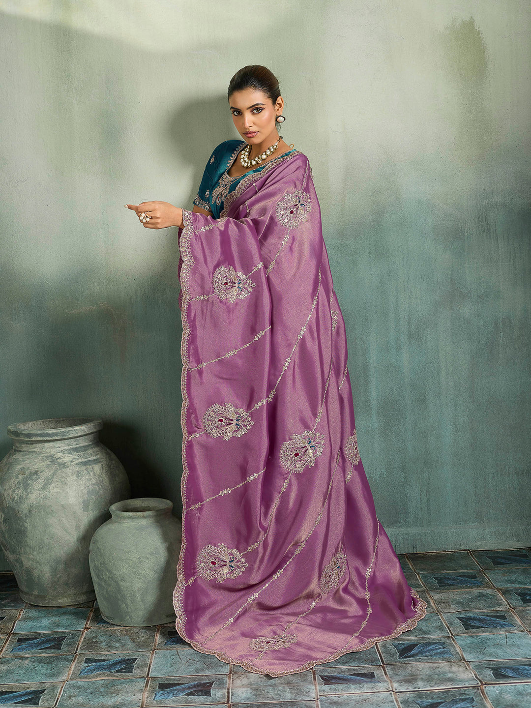 Lilac Woven Embroidered Sarees