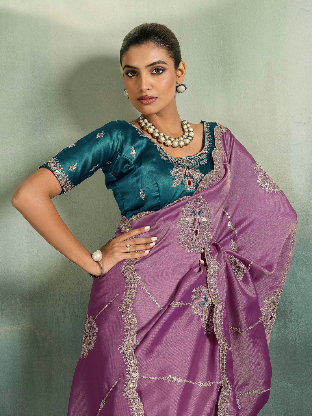 Lilac Woven Embroidered Sarees