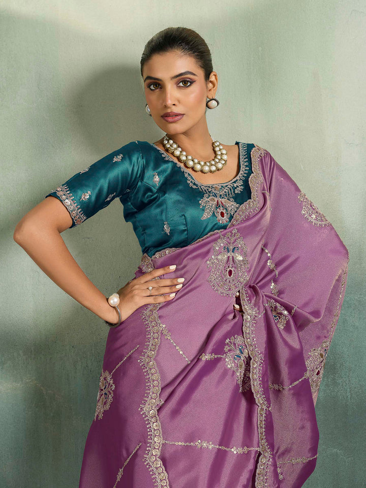 Lilac Woven Embroidered Sarees