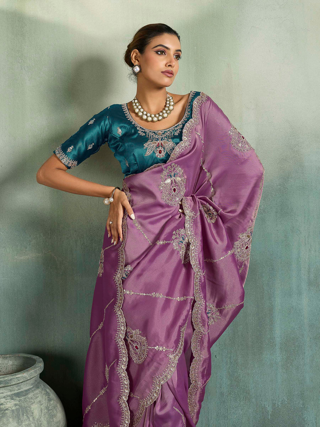 Lilac Woven Embroidered Sarees