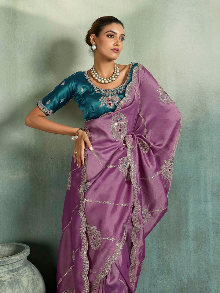 Lilac Woven Embroidered Sarees