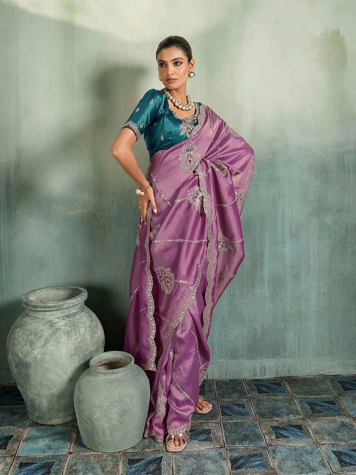 Lilac Woven Embroidered Sarees