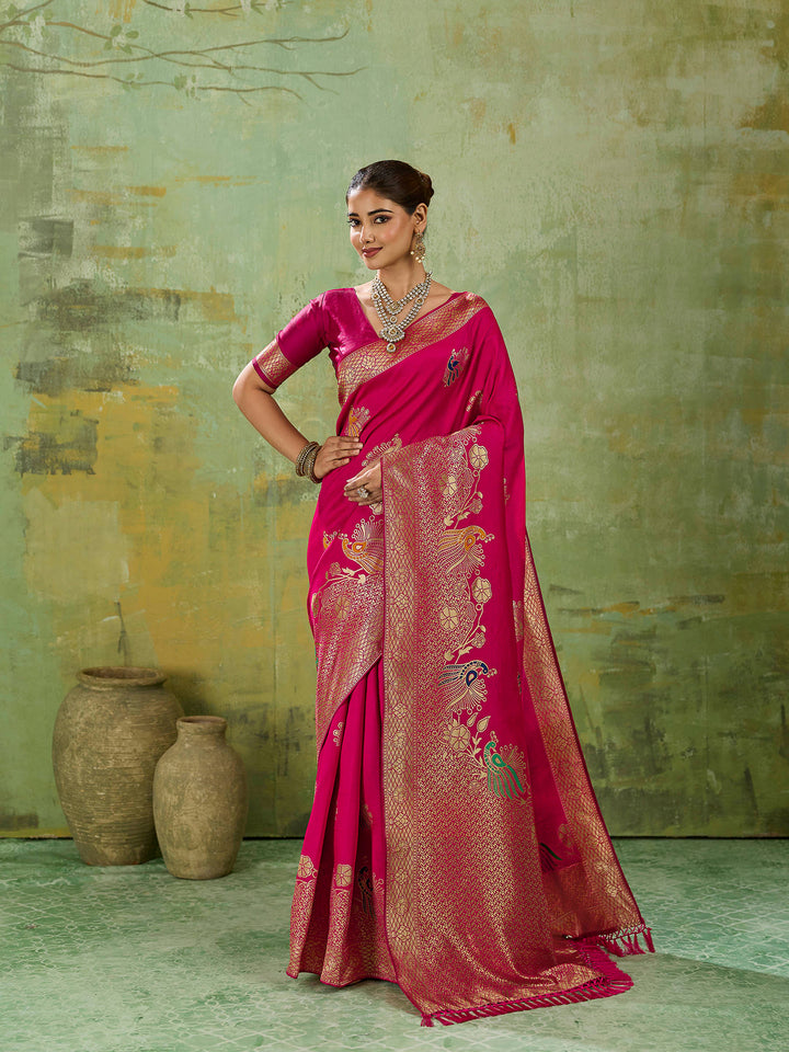 Pink-Lt Art Silk Woven Sarees