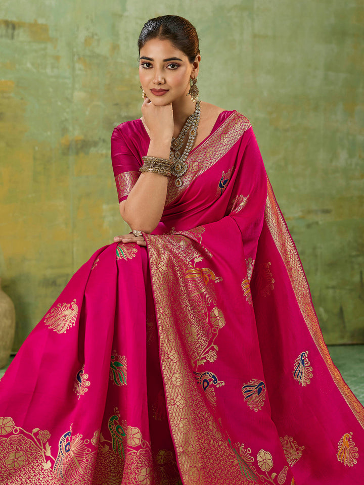 Pink-Lt Art Silk Woven Sarees