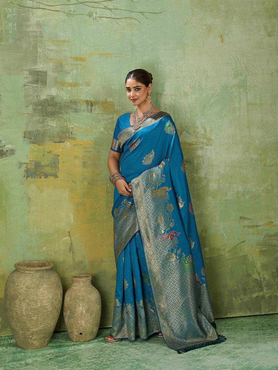 Rama-Green Art Silk Woven Sarees