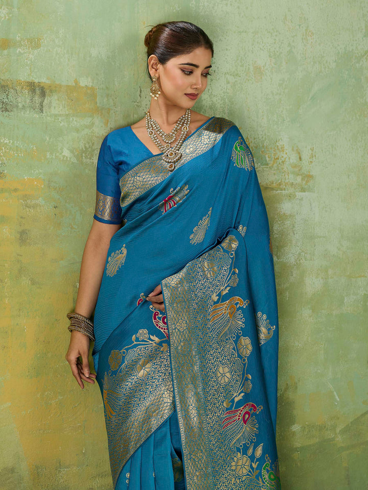 Rama-Green Art Silk Woven Sarees