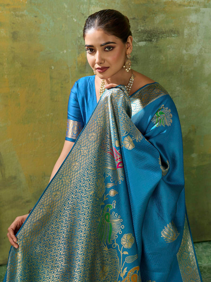 Rama-Green Art Silk Woven Sarees