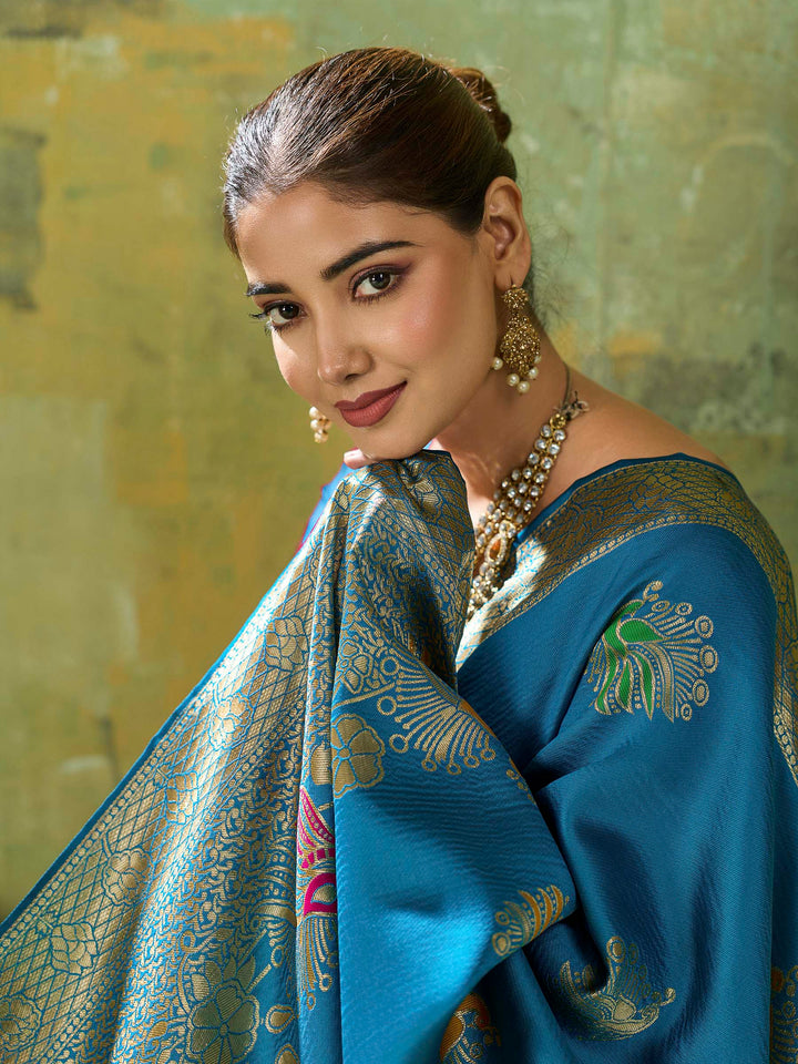 Rama-Green Art Silk Woven Sarees
