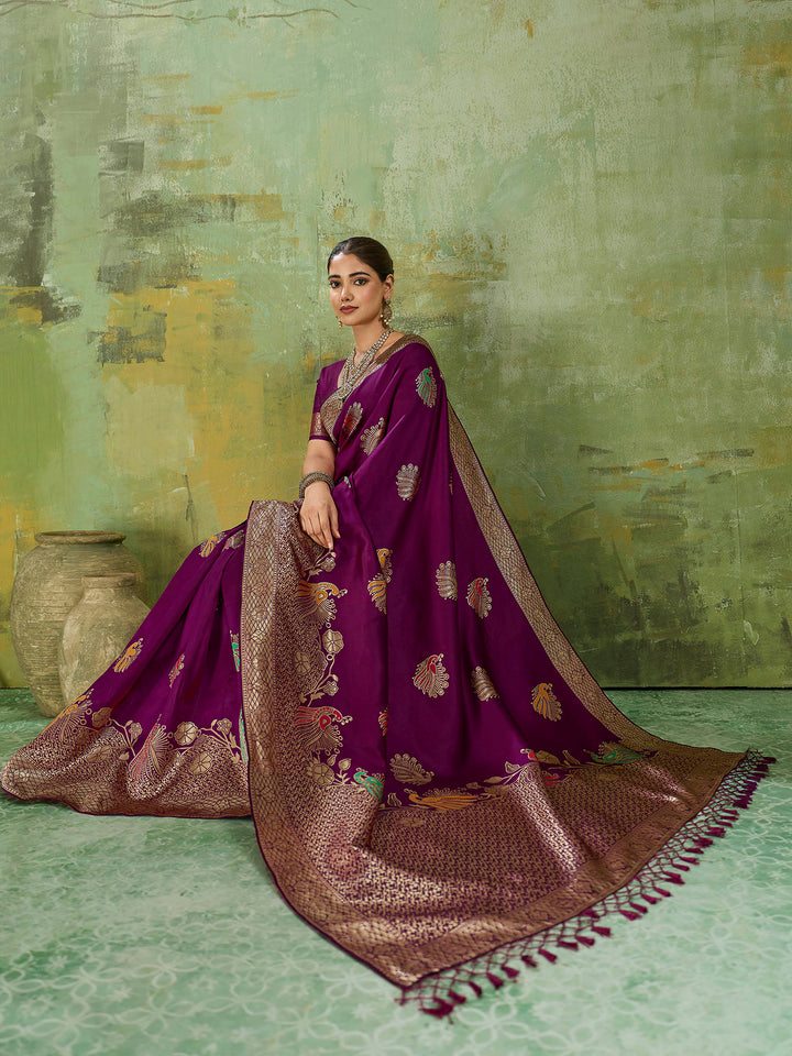 Wine Art Silk Woven Sarees