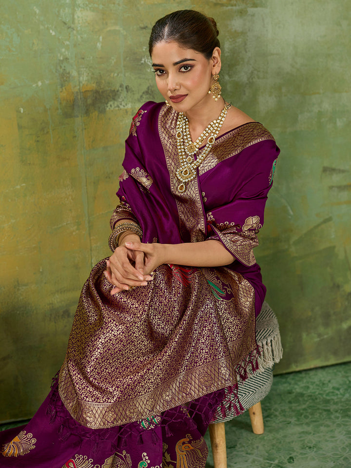 Wine Art Silk Woven Sarees