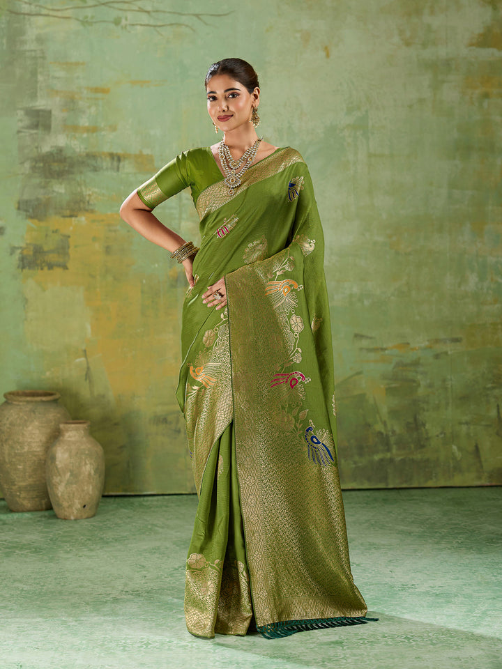 Mehndi Art Silk Woven Sarees