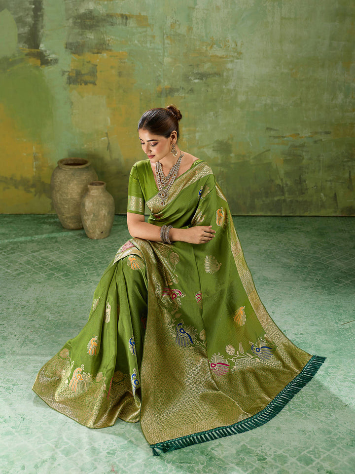 Mehndi Art Silk Woven Sarees