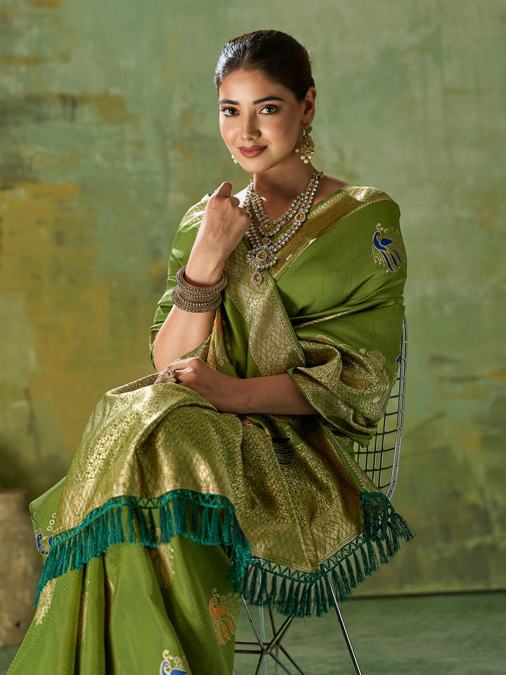 Mehndi Art Silk Woven Sarees