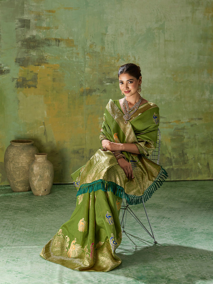 Mehndi Art Silk Woven Sarees