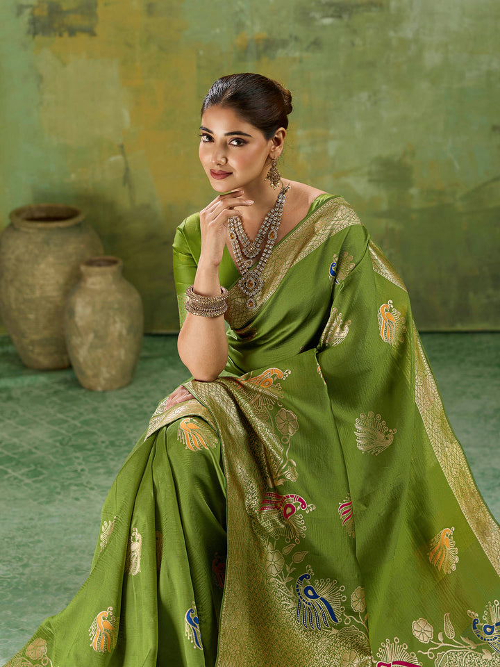 Mehndi Art Silk Woven Sarees