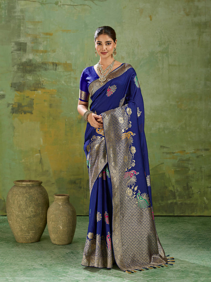 Blue Art Silk Woven Sarees