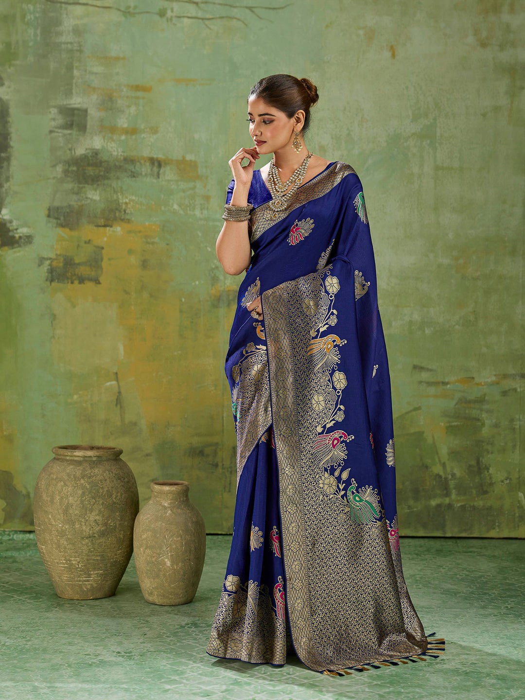 Blue Art Silk Woven Sarees