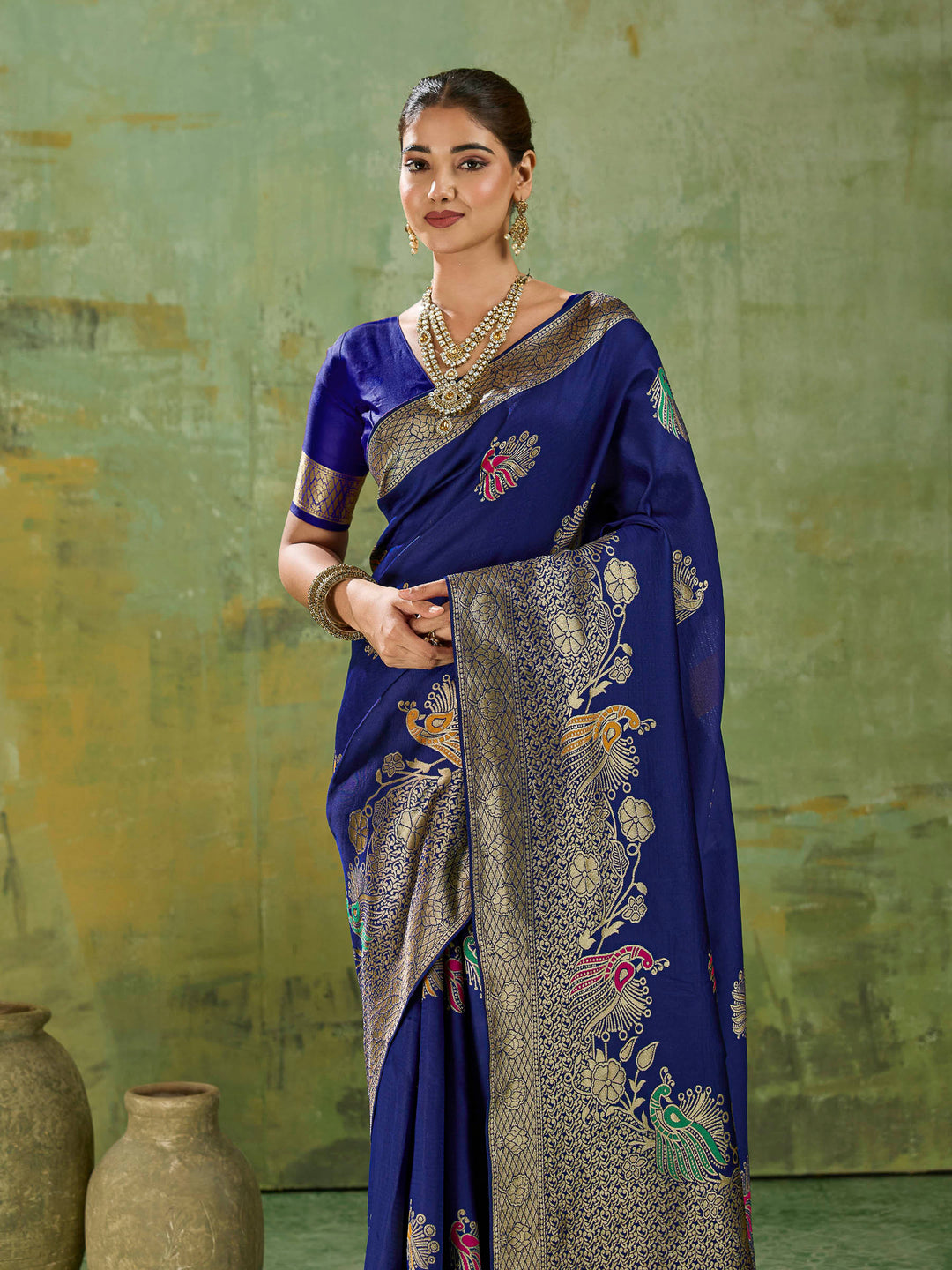 Blue Art Silk Woven Sarees