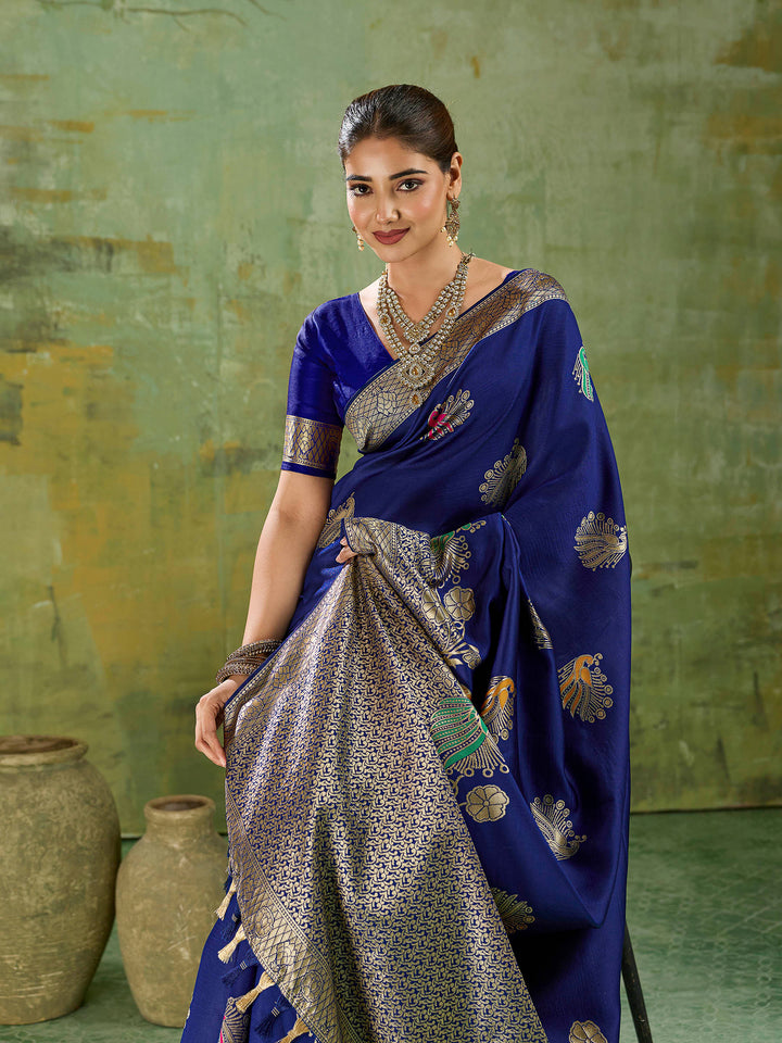 Blue Art Silk Woven Sarees
