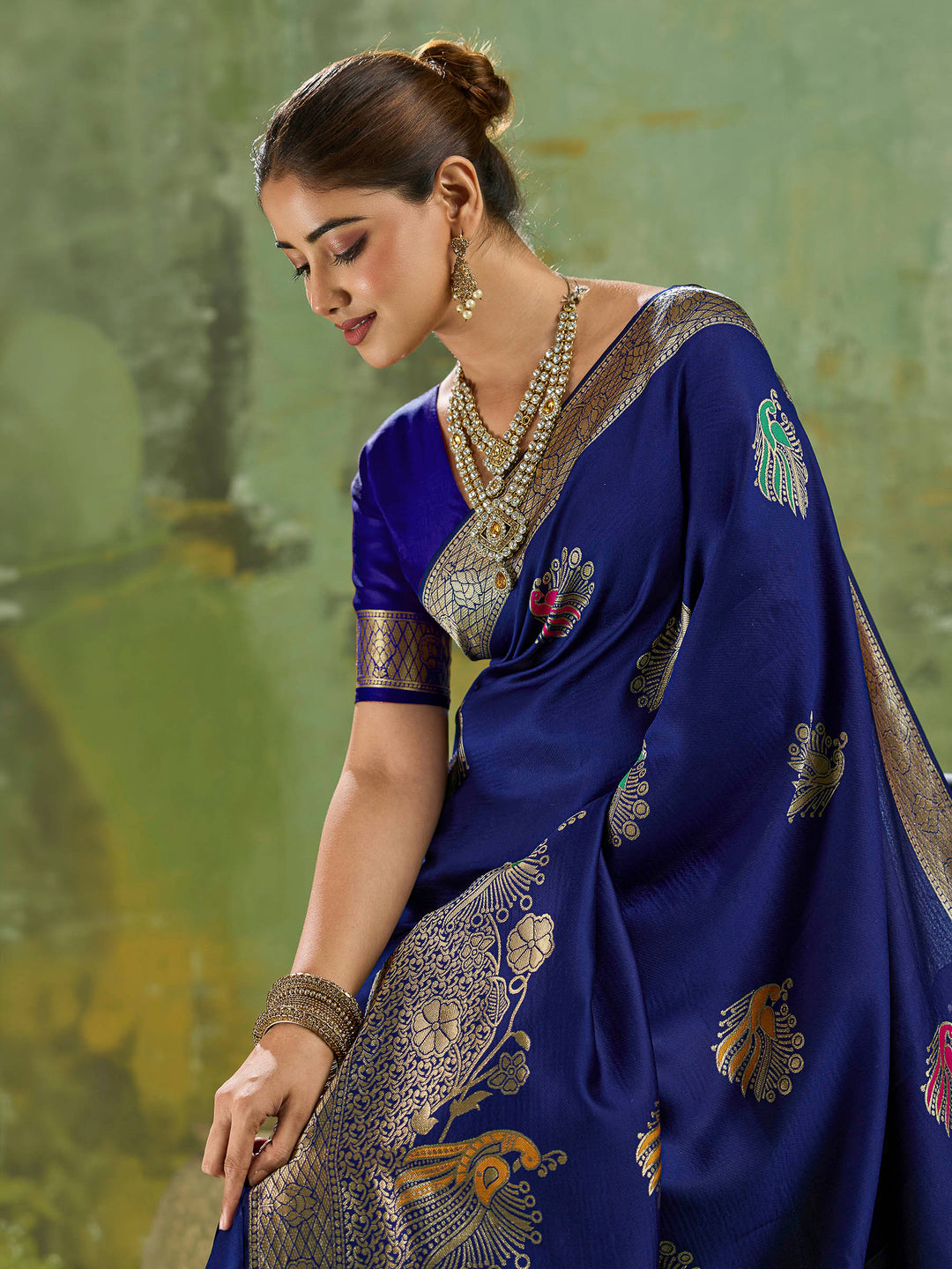 Blue Art Silk Woven Sarees