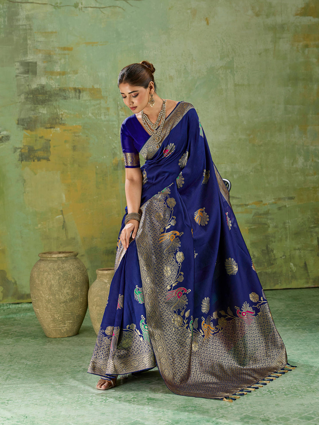 Blue Art Silk Woven Sarees