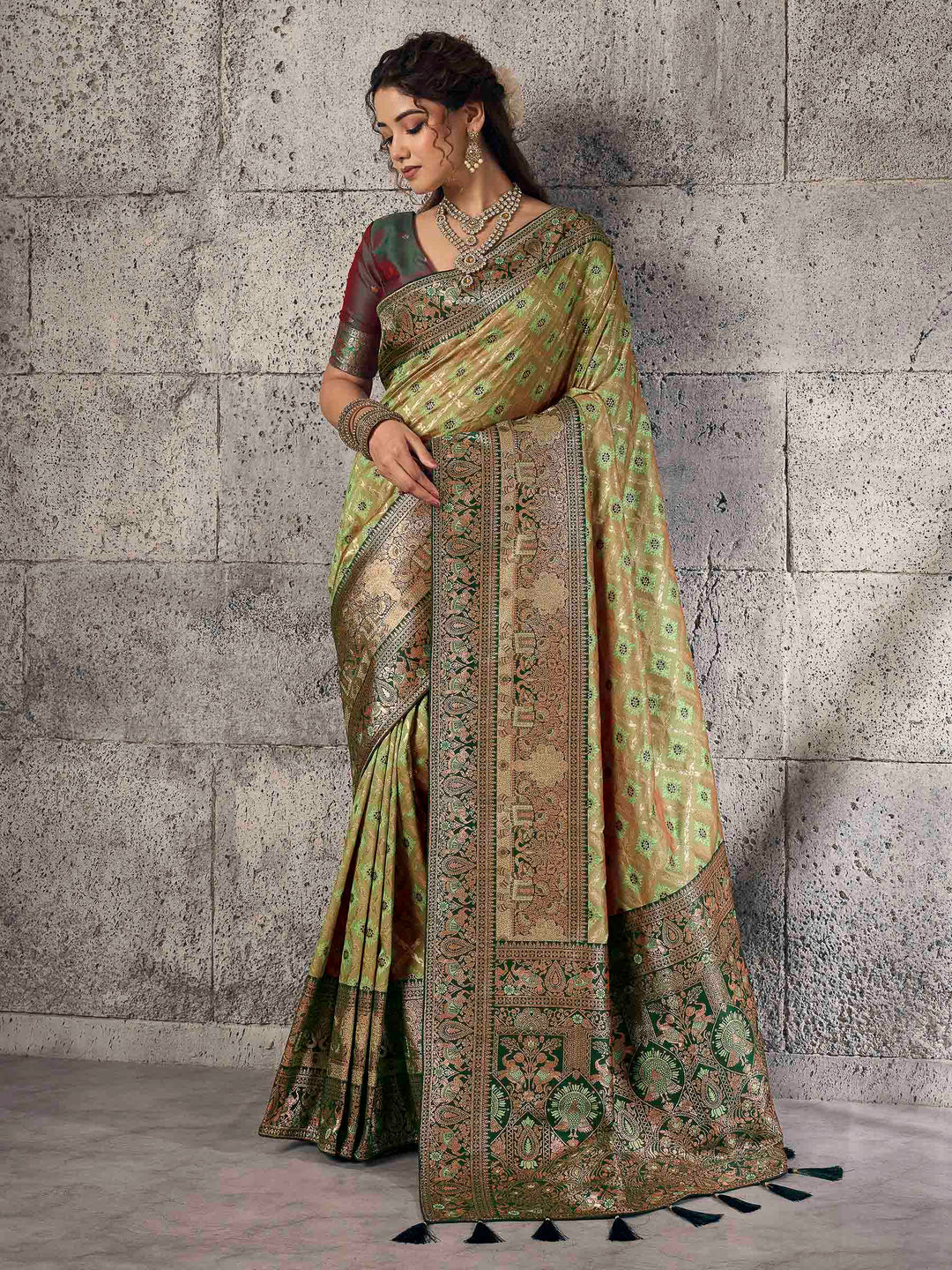 Pista-Green Banarasi Silk Woven Saree