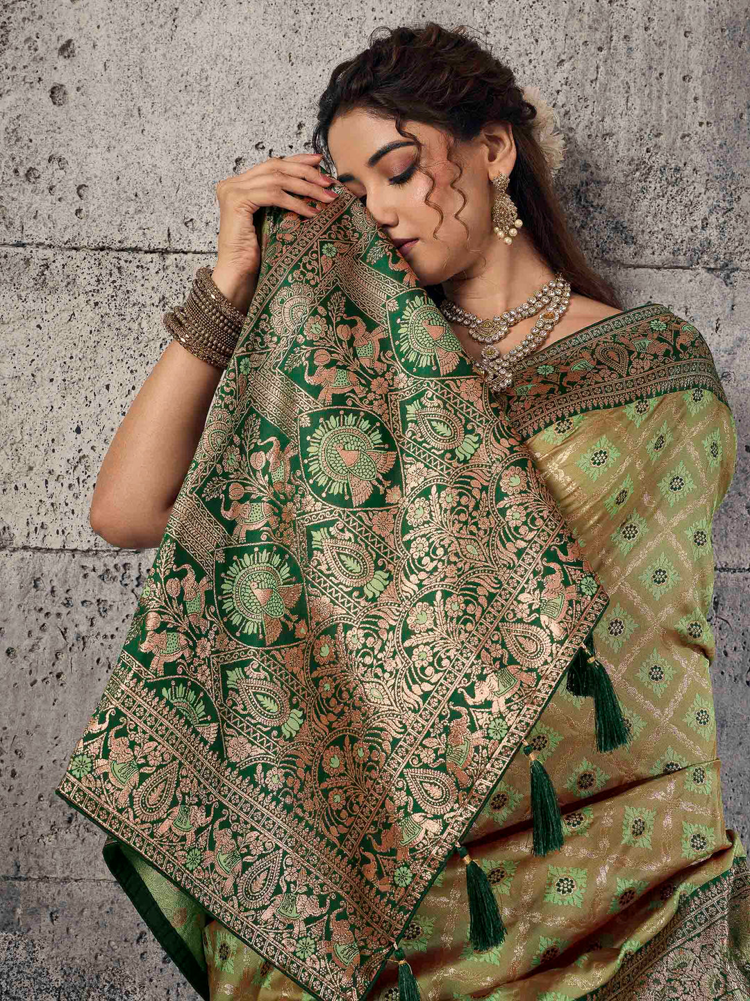 Pista-Green Banarasi Silk Woven Saree