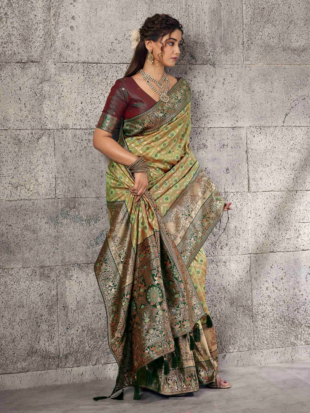 Pista-Green Banarasi Silk Woven Saree