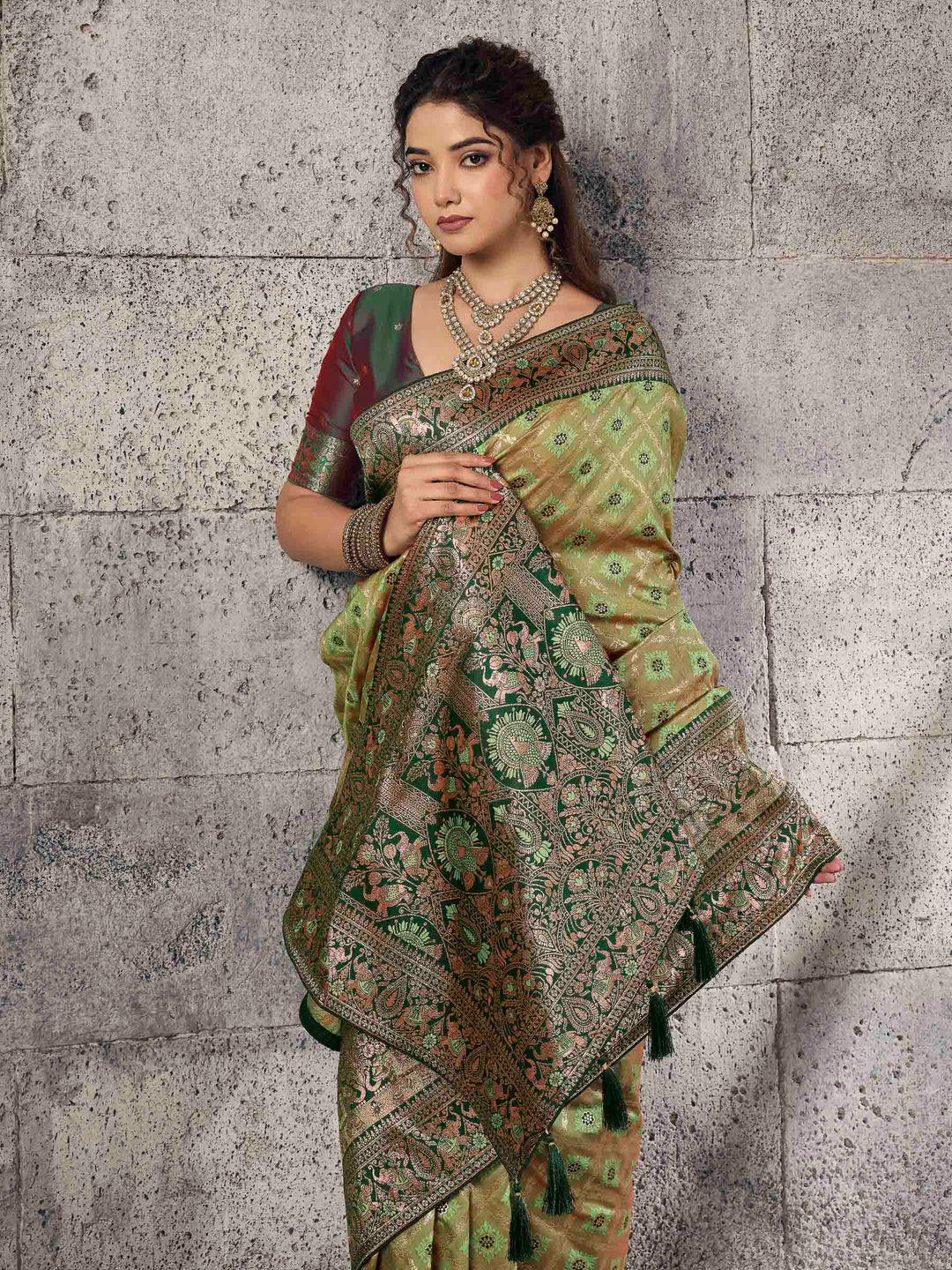 Pista-Green Banarasi Silk Woven Saree