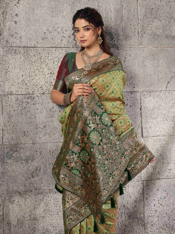 Pista-Green Banarasi Silk Woven Saree