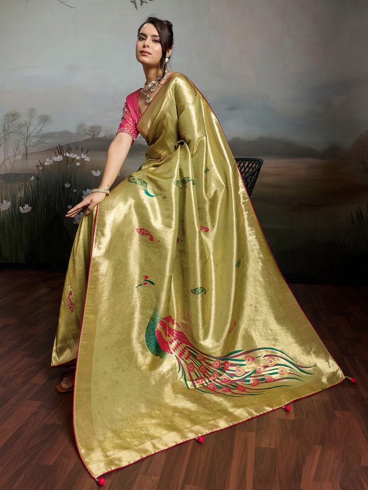Mehndi Woven Design Banarasi Tissue Jacquard Saree