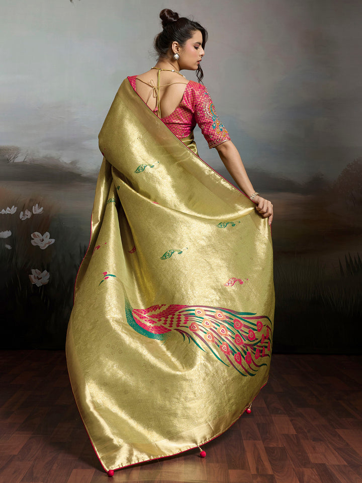Mehndi Woven Design Banarasi Tissue Jacquard Saree