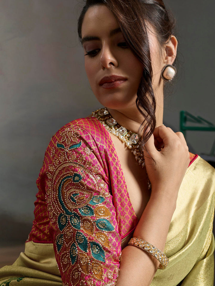 Mehndi Woven Design Banarasi Tissue Jacquard Saree