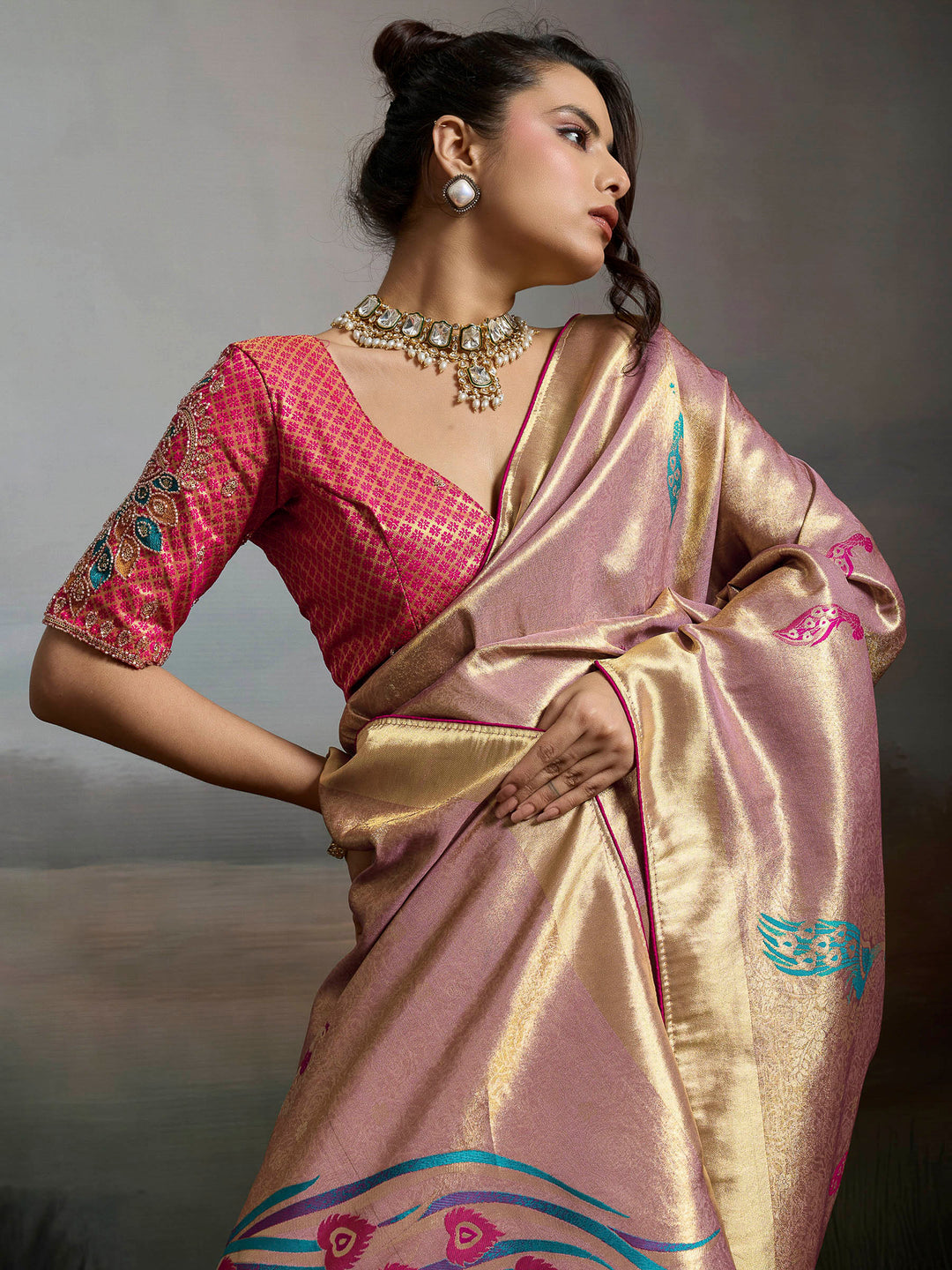 Lavender Woven Design Banarasi Tissue Jacquard Saree