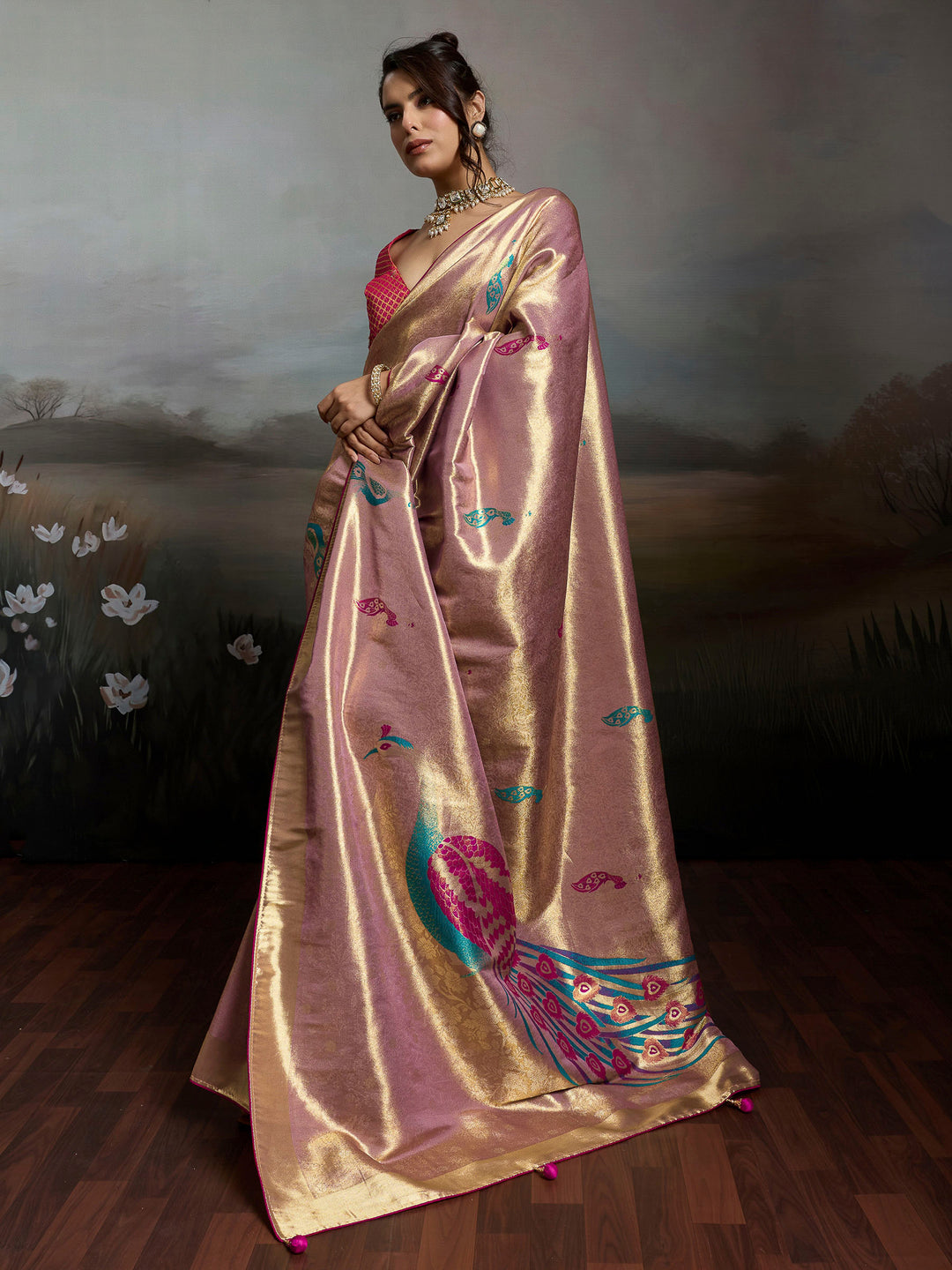 Lavender Woven Design Banarasi Tissue Jacquard Saree