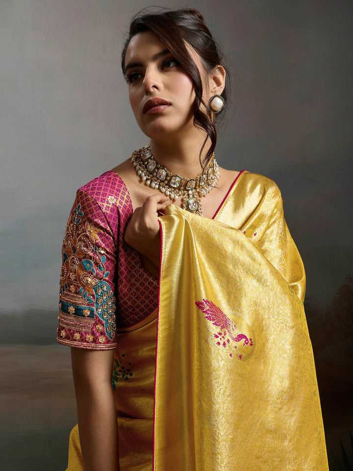 Mustard Woven Design Banarasi Tissue Jacquard Saree
