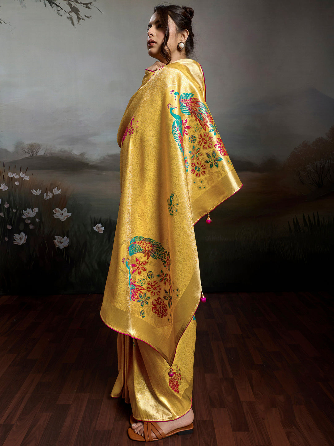 Mustard Woven Design Banarasi Tissue Jacquard Saree