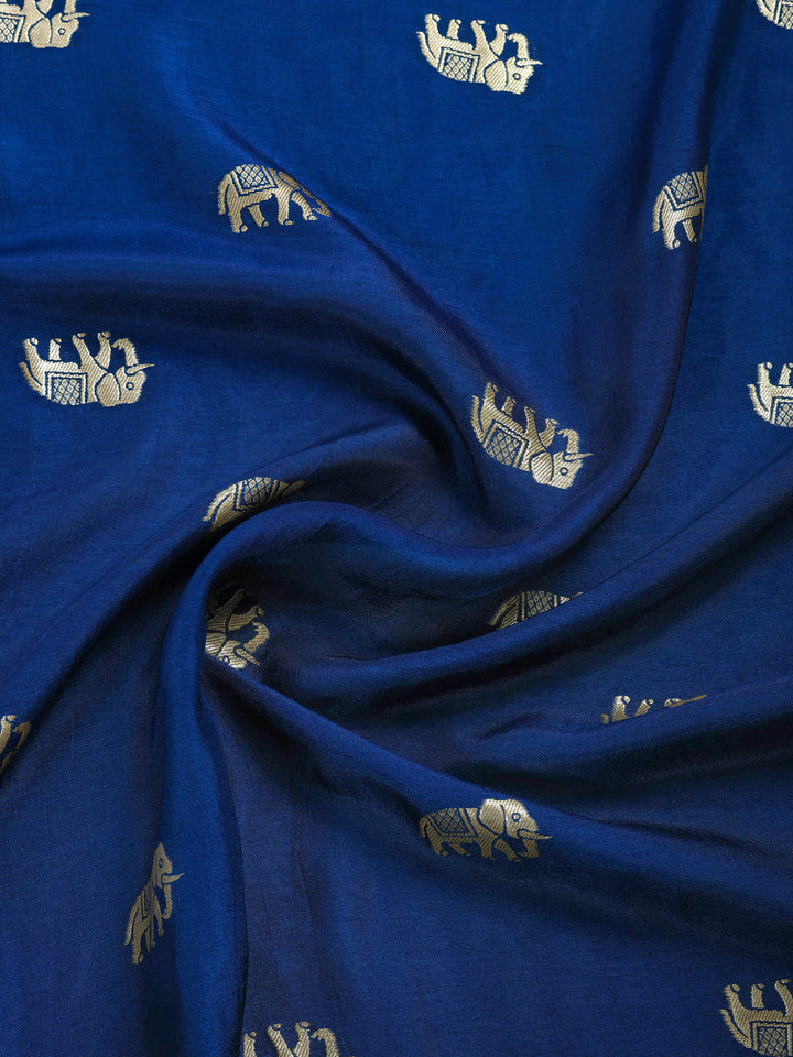 Blue Embroidered Cotton Blend Round Neck Suit Set