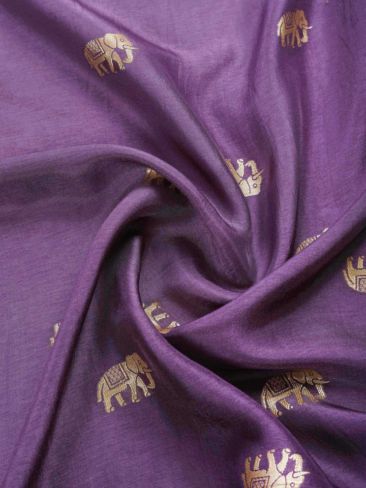 Purple Embroidered Cotton Blend Round Neck Suit Set