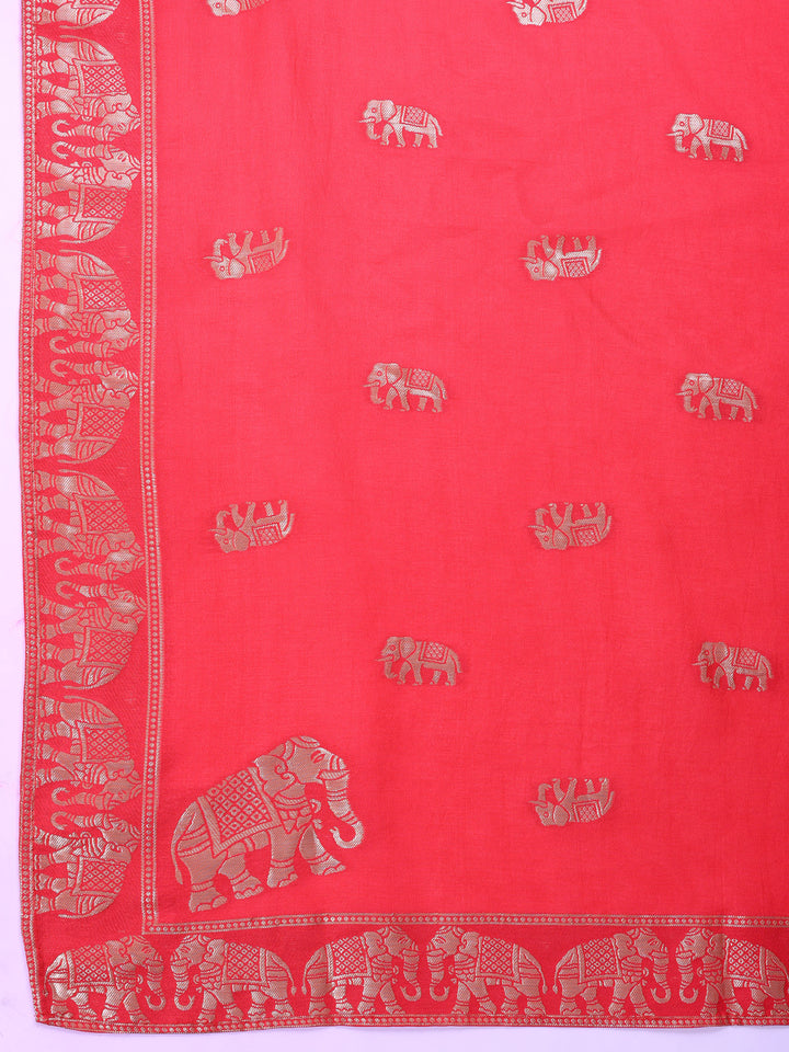 Pink Embroidered Cotton Blend Round Neck Suit Set