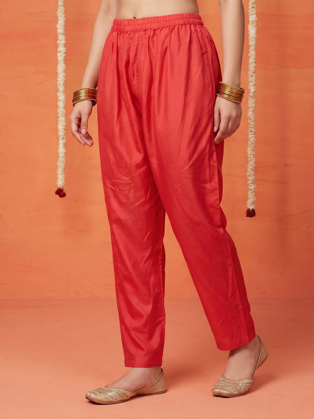 Pink Embroidered Cotton Blend Round Neck Suit Set