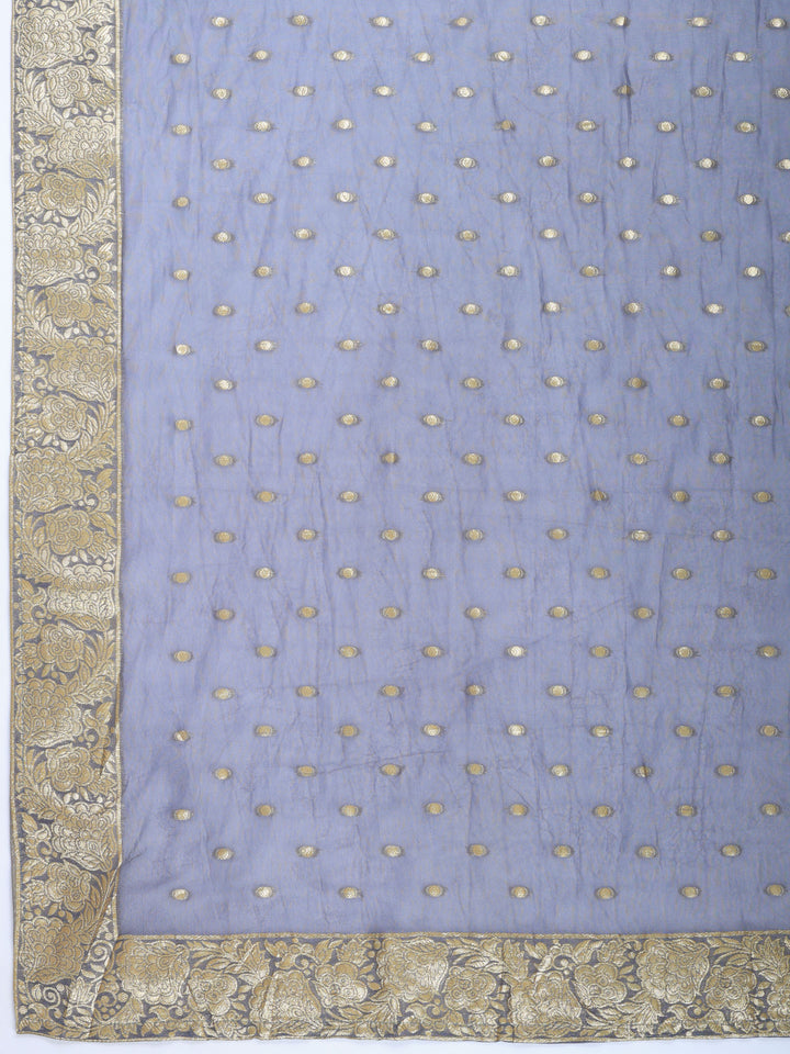 Grey Embroidered Art Silk Round Neck Suit Set