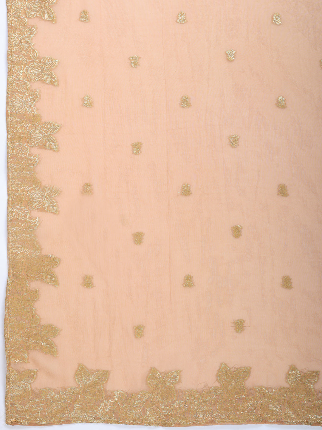 Brown Embroidered Chanderi Round Neck Suit Set