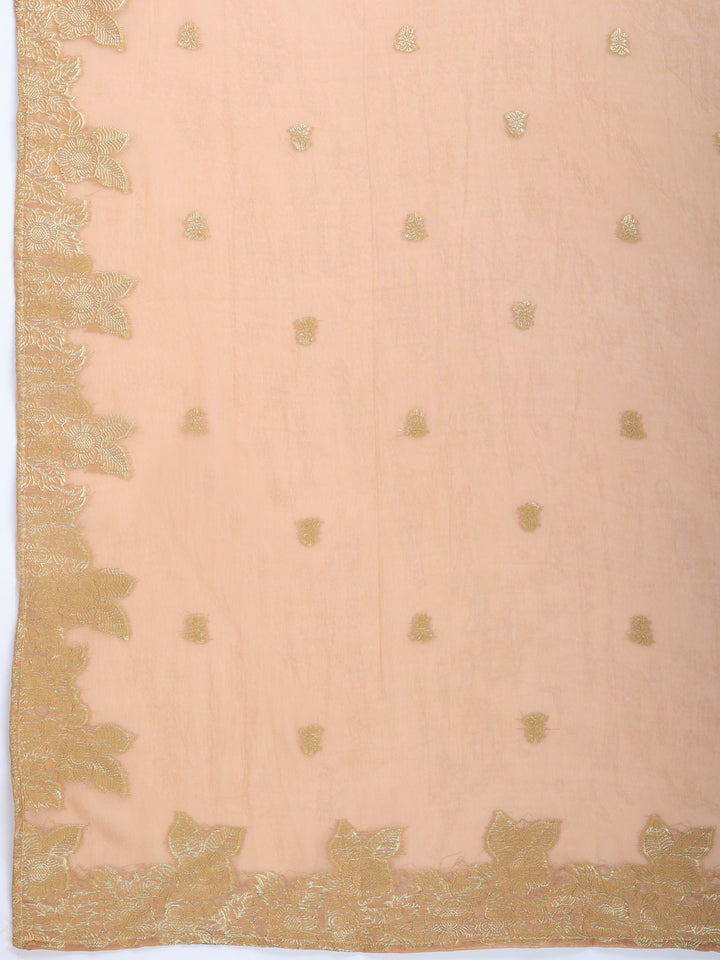 Brown Embroidered Chanderi Round Neck Suit Set